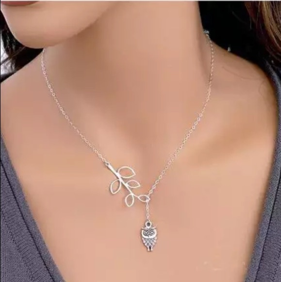 everrealli Jewelry - Silver Tone Baby Owl & Leaf Branch Lariat Necklace